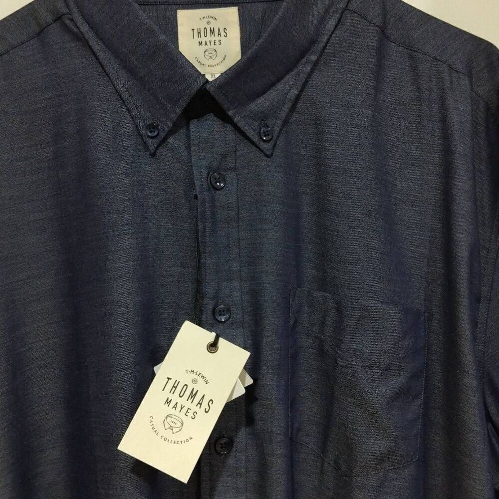 Thomas Mayes Lewin Modern Twill Long sleeve XL Denim Blue NWT Egyptian Cotton